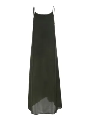 'Anaya' Green Long Dress With Adjustable Spaghetti Straps