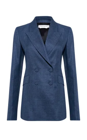 Angela Blazer in Denim Virgin Wool Silk with Linen