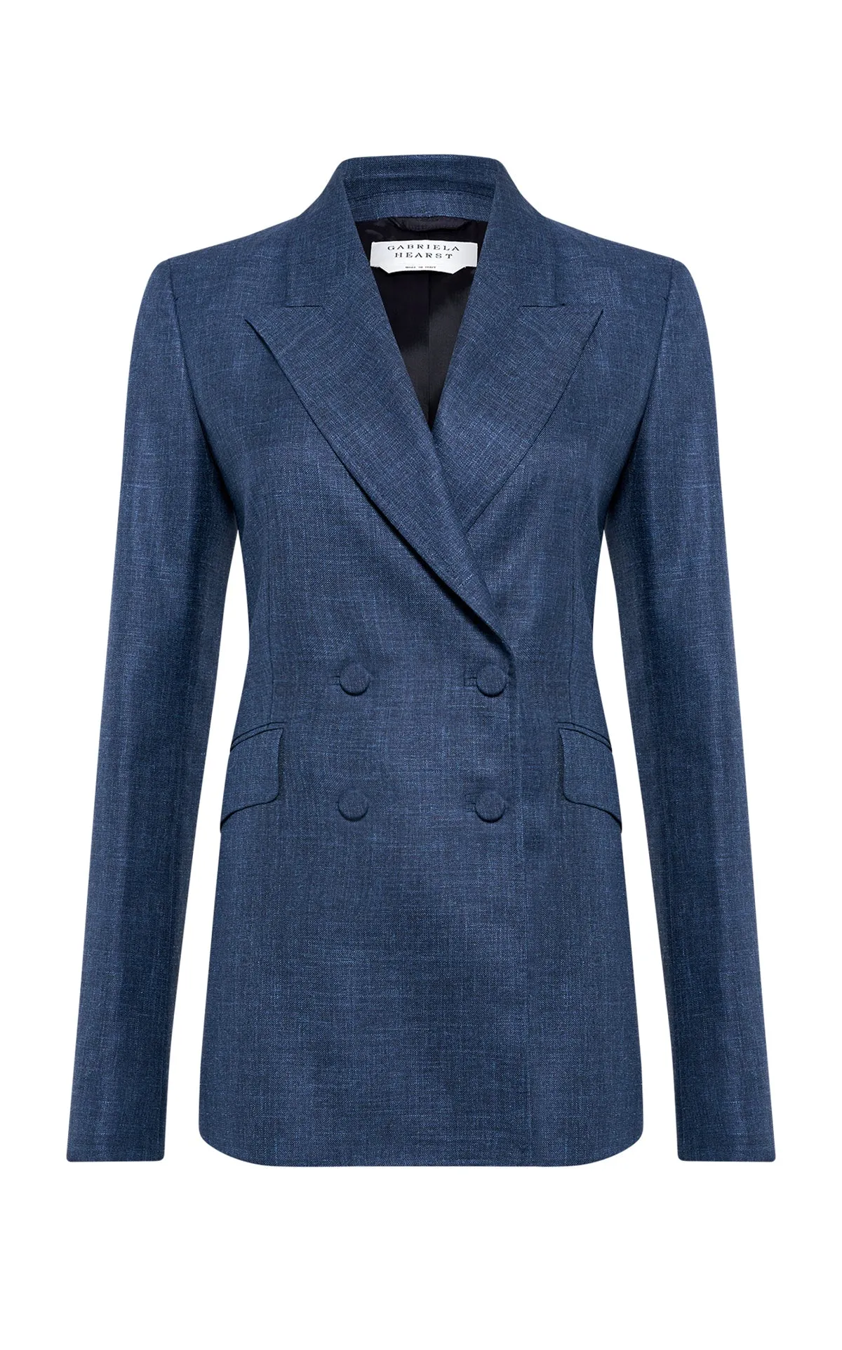 Angela Blazer in Denim Virgin Wool Silk with Linen