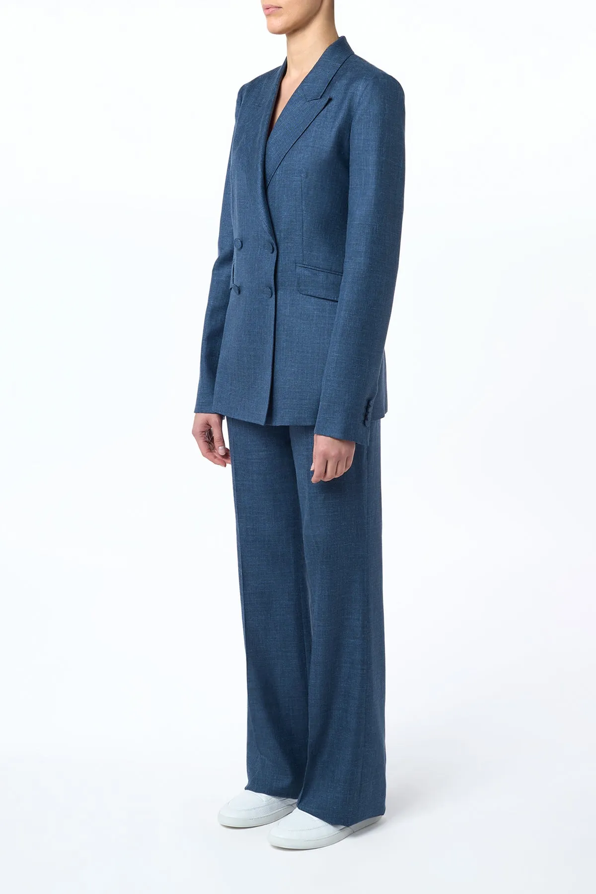 Angela Blazer in Denim Virgin Wool Silk with Linen