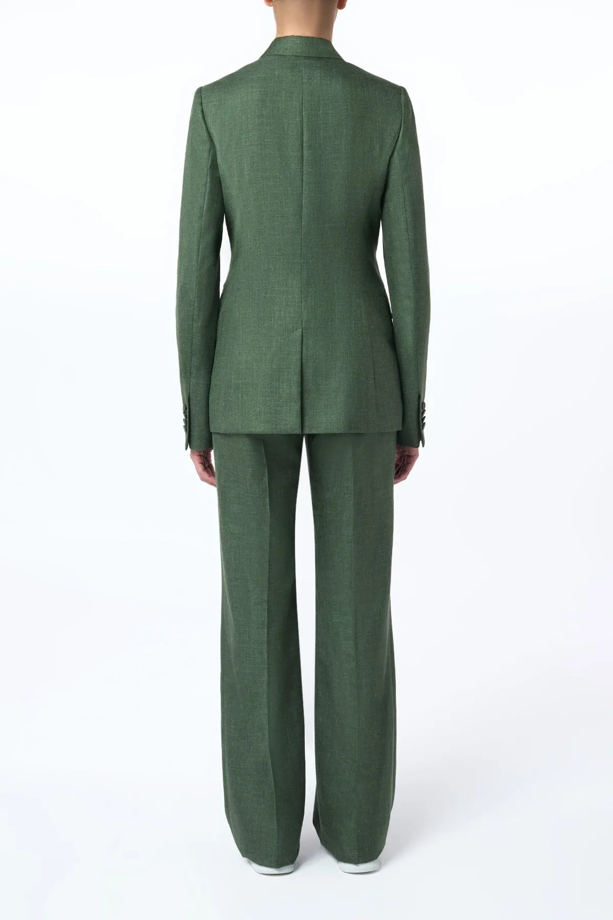 Angela Blazer in Olive Virgin Wool Silk with Linen