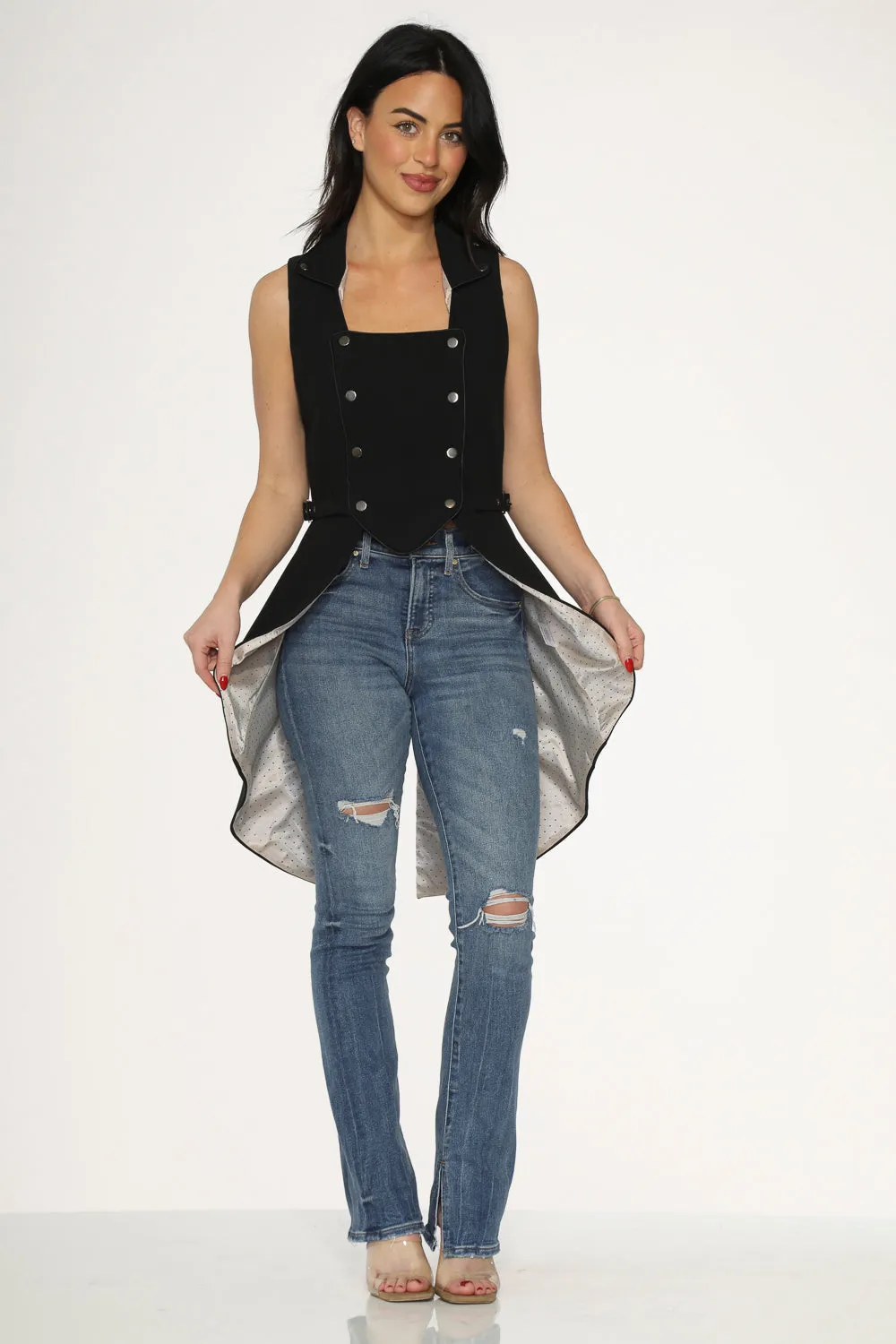 Black& Beige Pin Dot Vest
