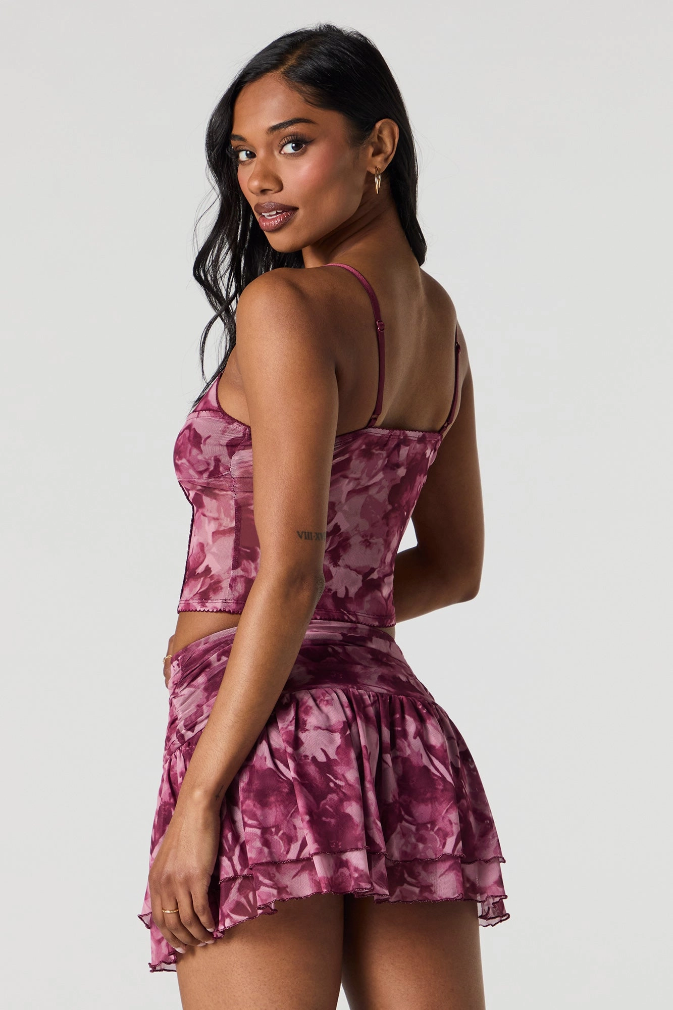 Camisole courte en filet avec rosette