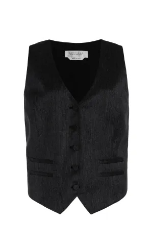 Coleridge Vest in Black Virgin Wool Silk with Linen