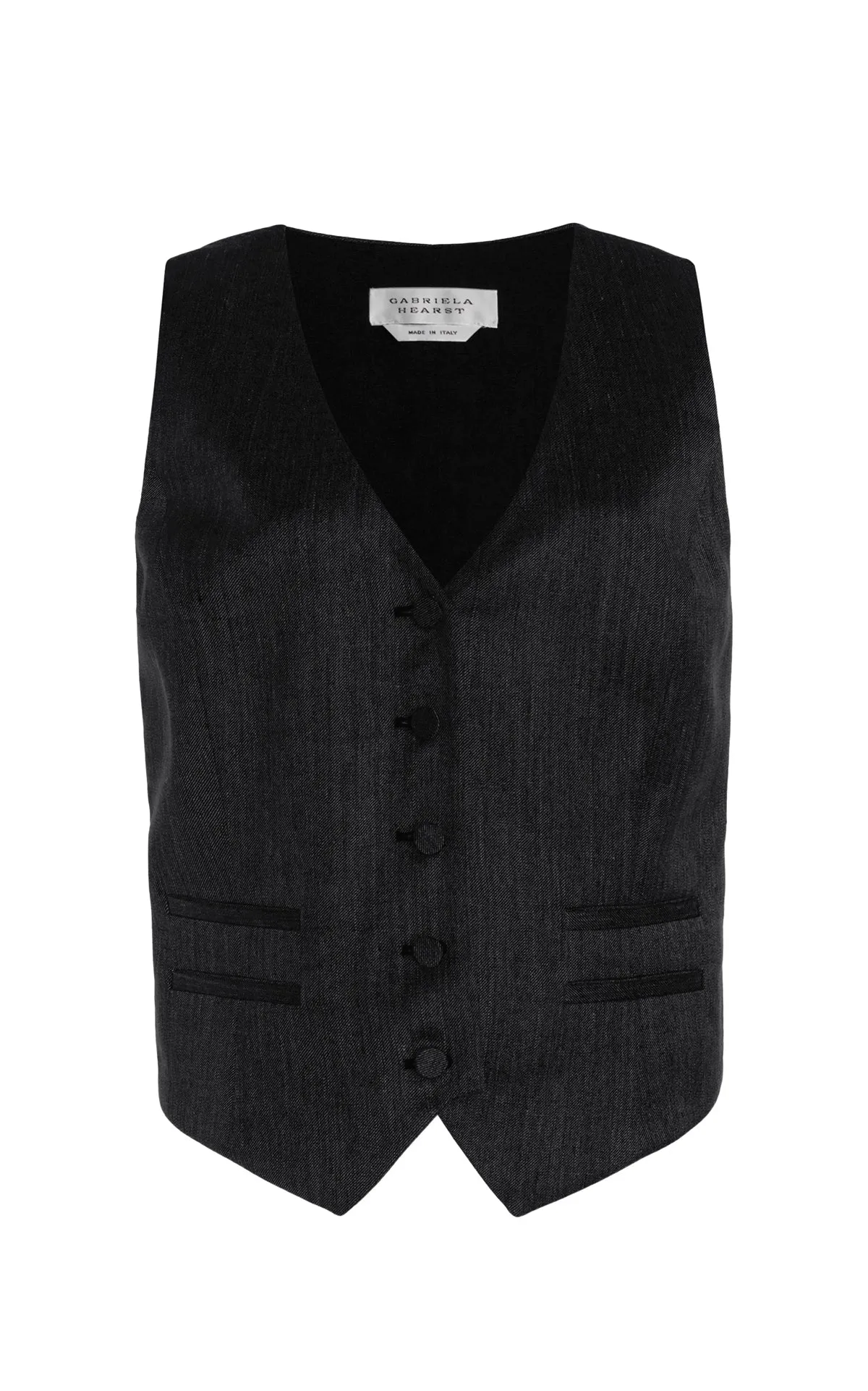 Coleridge Vest in Black Virgin Wool Silk with Linen