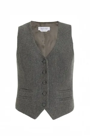 Coleridge Vest in Dark Grey Multi Virgin Wool Cashmere Herringbone