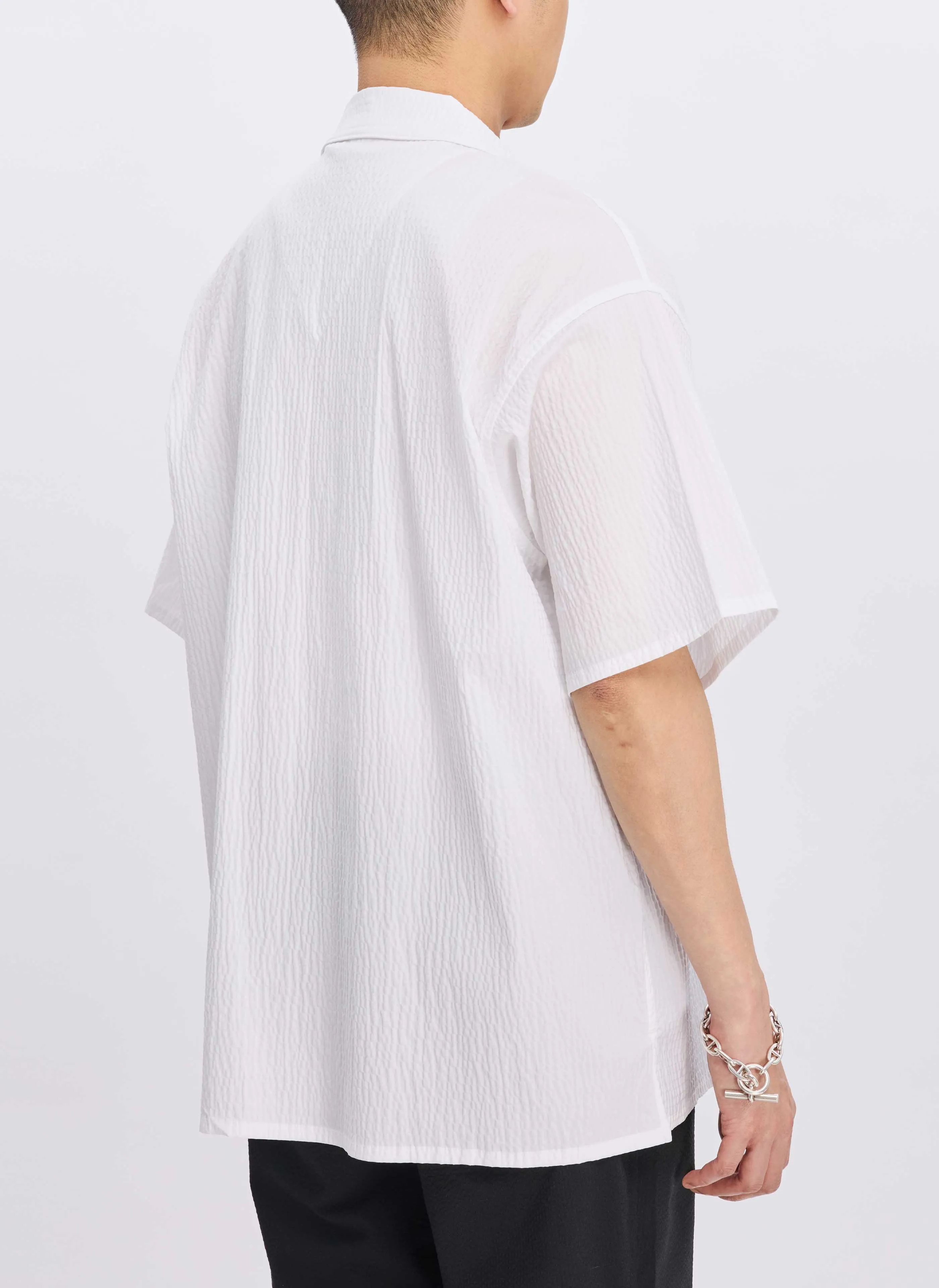 Cotton Nylon Seersucker Open Collar Shirt