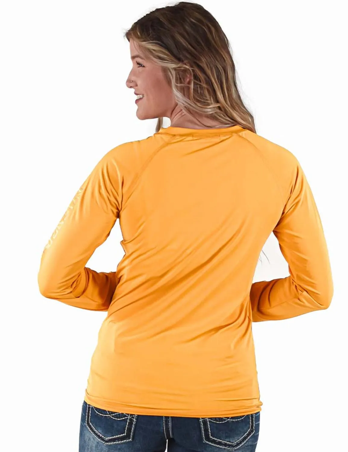 Cowgirl Tuff Womens Breathe Instant Baseball Gold Nylon L/S T-Shirt
