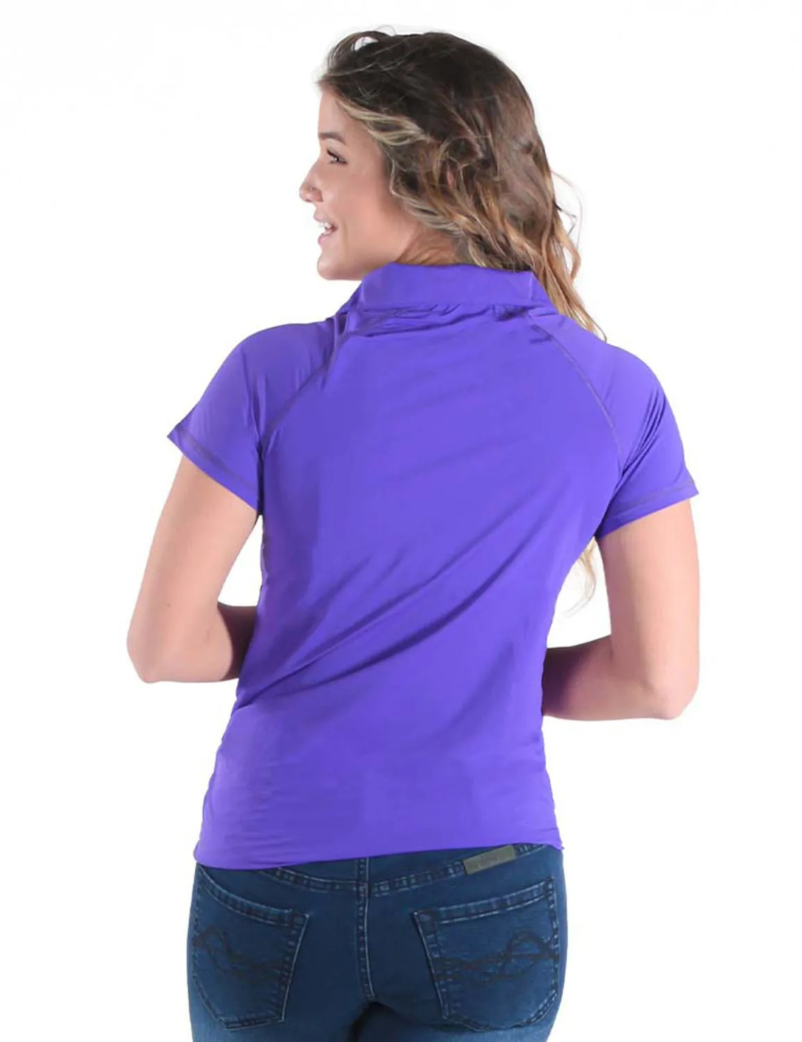 Cowgirl Tuff Womens Cooling UPF 1/4 Zip Purple Nylon S/S T-Shirt