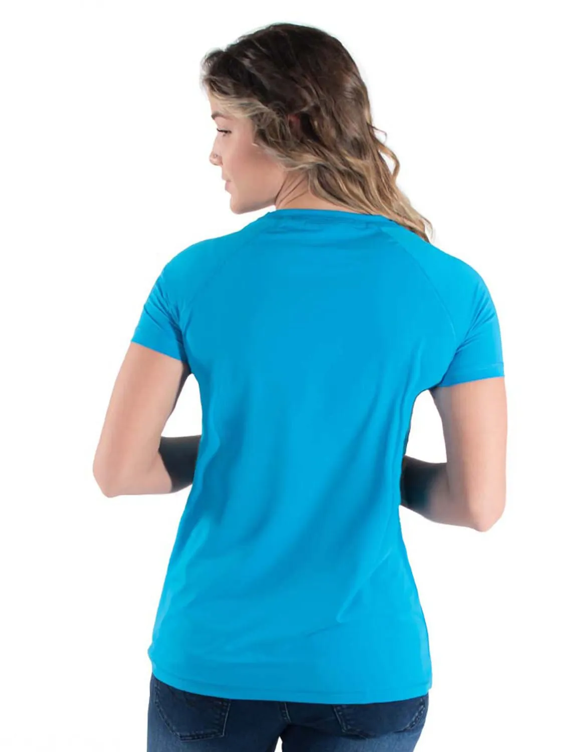Cowgirl Tuff Womens Cooling UPF Baseball Aqua Nylon S/S T-Shirt