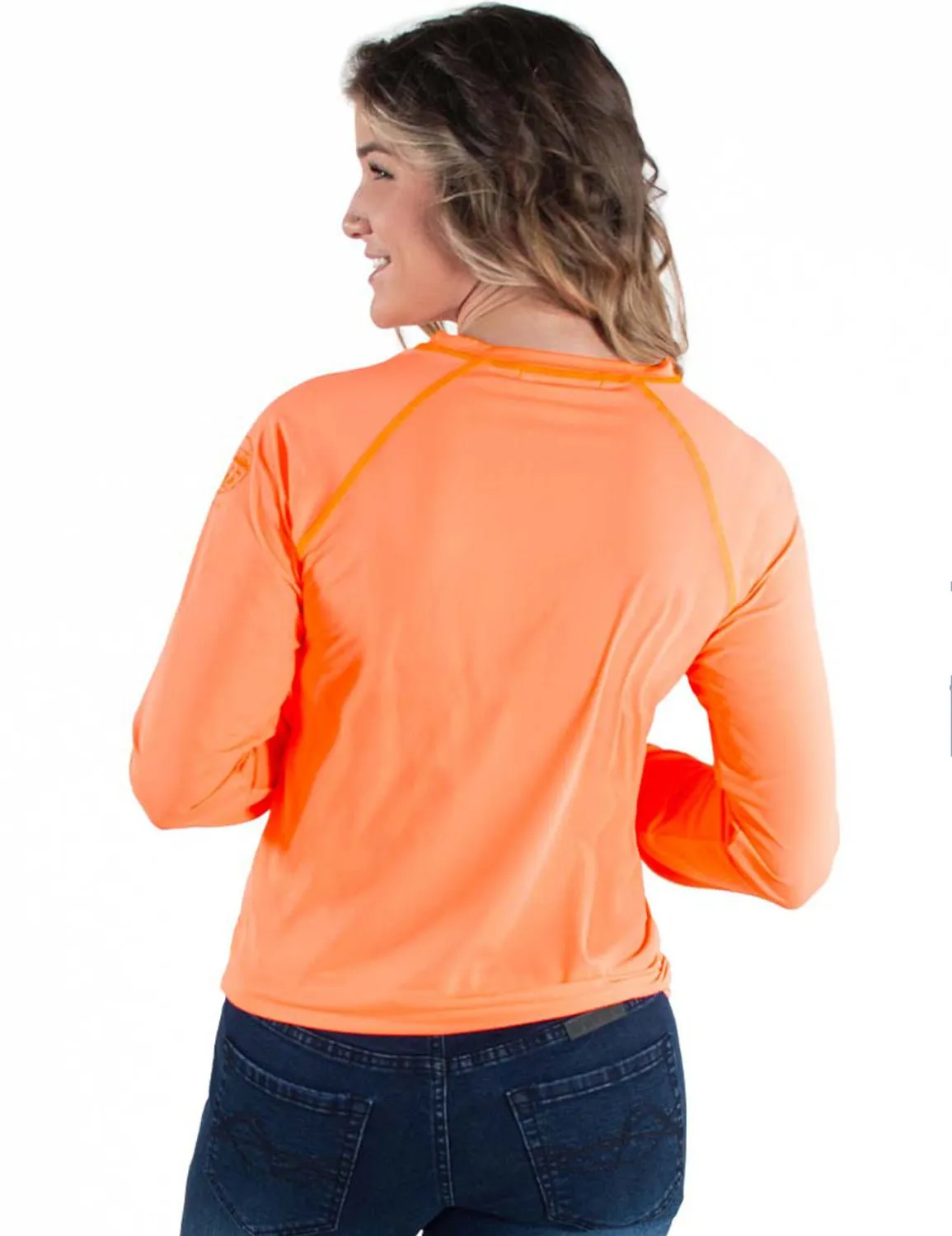 Cowgirl Tuff Womens Cooling UPF Baseball Tangerine Nylon L/S T-Shirt