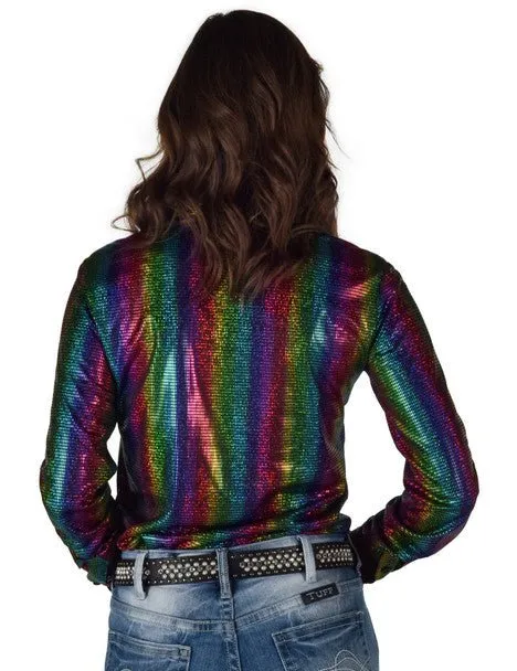 Cowgirl Tuff Womens Foil Lightweight Multi-Color Polyester L/S Shirt