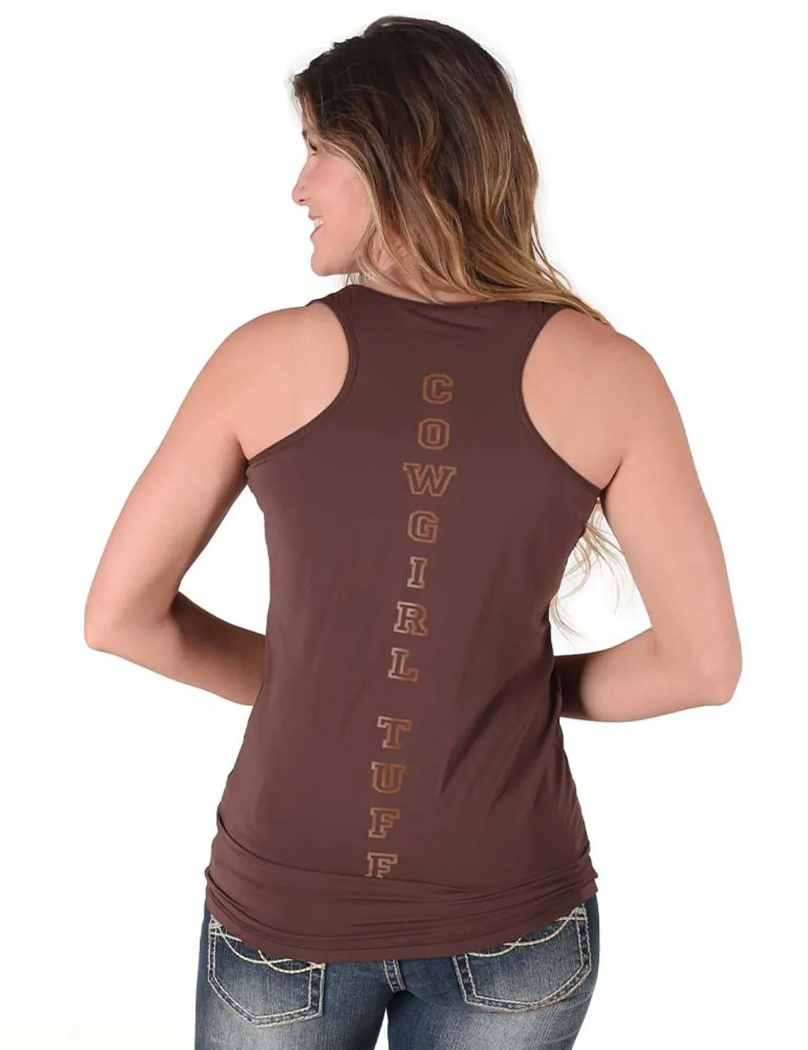 Cowgirl Tuff Womens Instant Cooling Racerback Brown Nylon S/L Tank Top