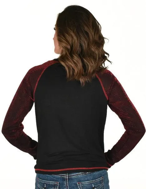 Cowgirl Tuff Womens Never Give Up Shimmer Dark Red Nylon L/S T-Shirt