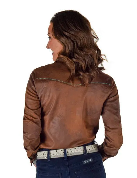 Cowgirl Tuff Womens Turquoise Thread Brown Polyester L/S Shirt