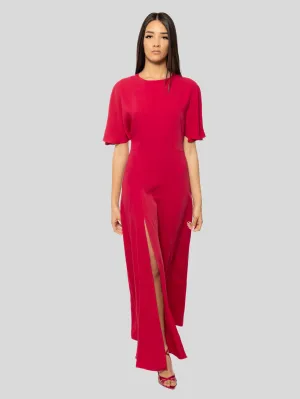 Dark Red Long Dress with Side Slit
