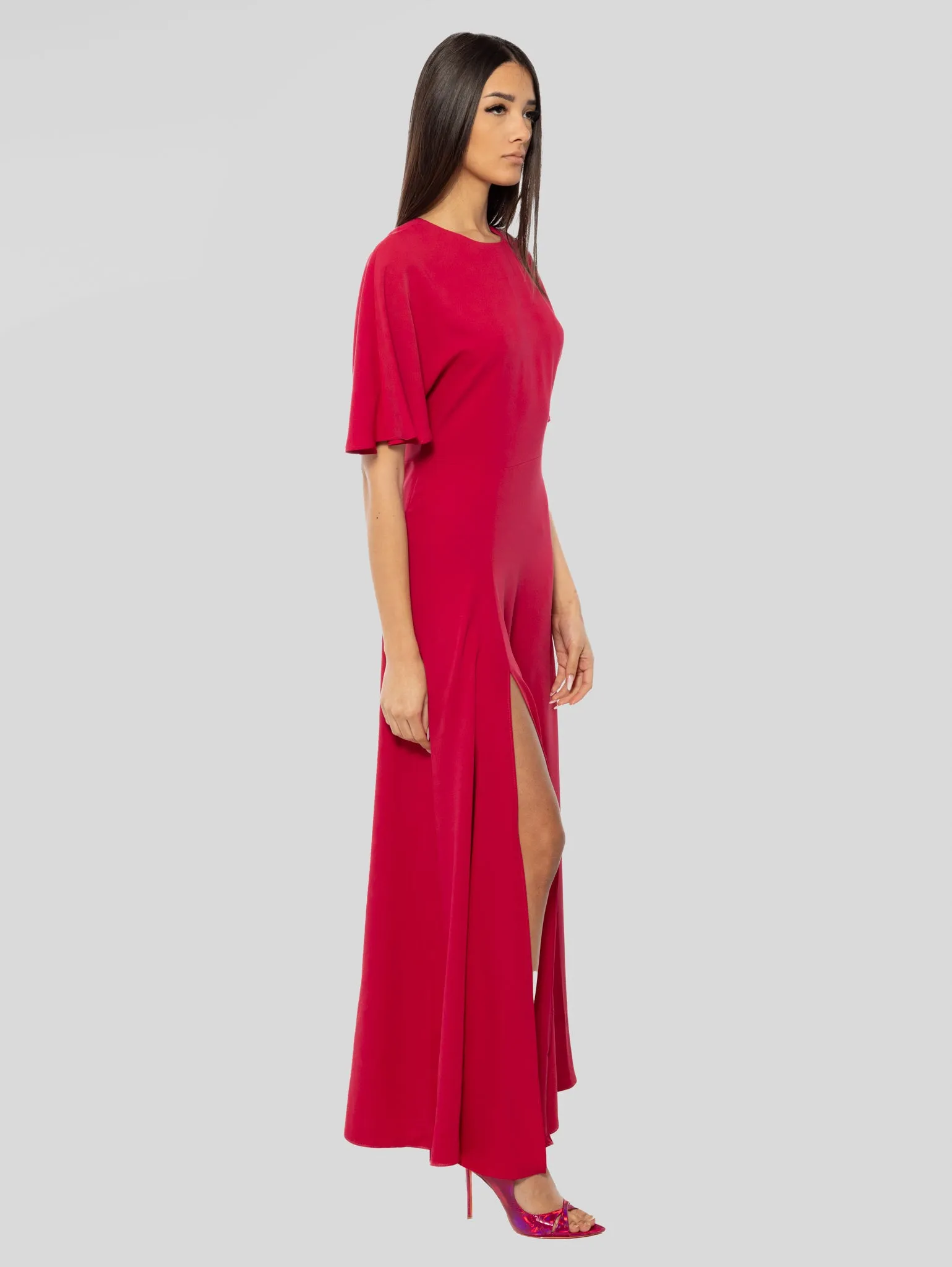 Dark Red Long Dress with Side Slit