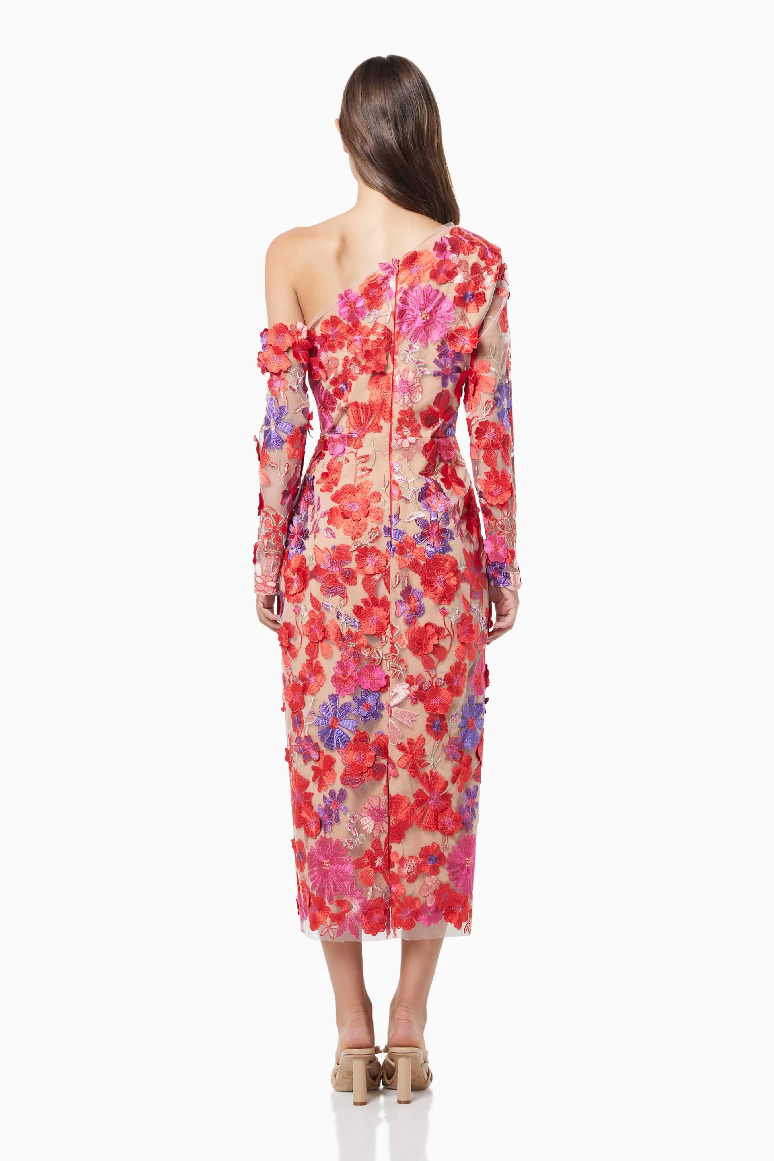 Electric 3D Floral Midi Dress