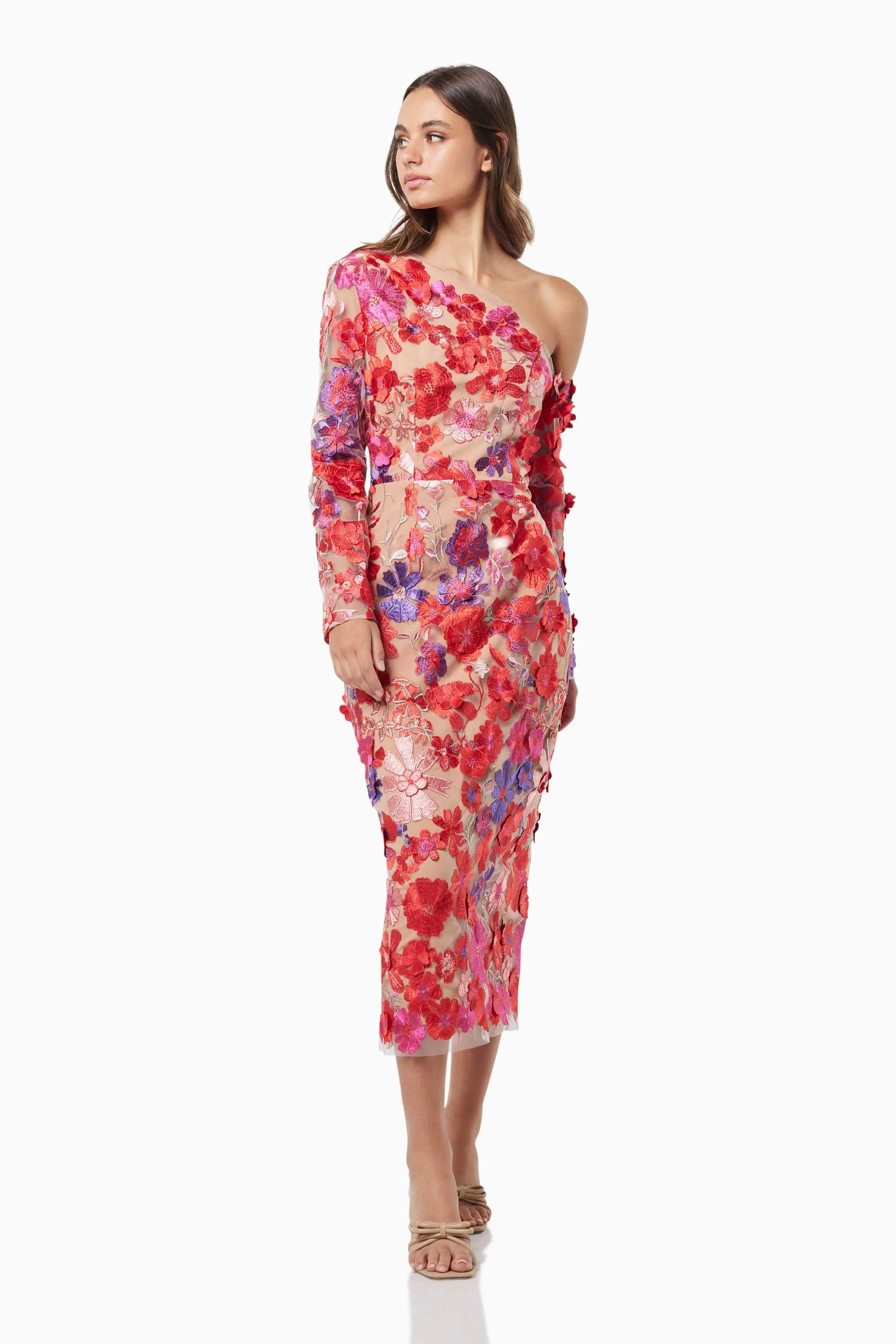 Electric 3D Floral Midi Dress