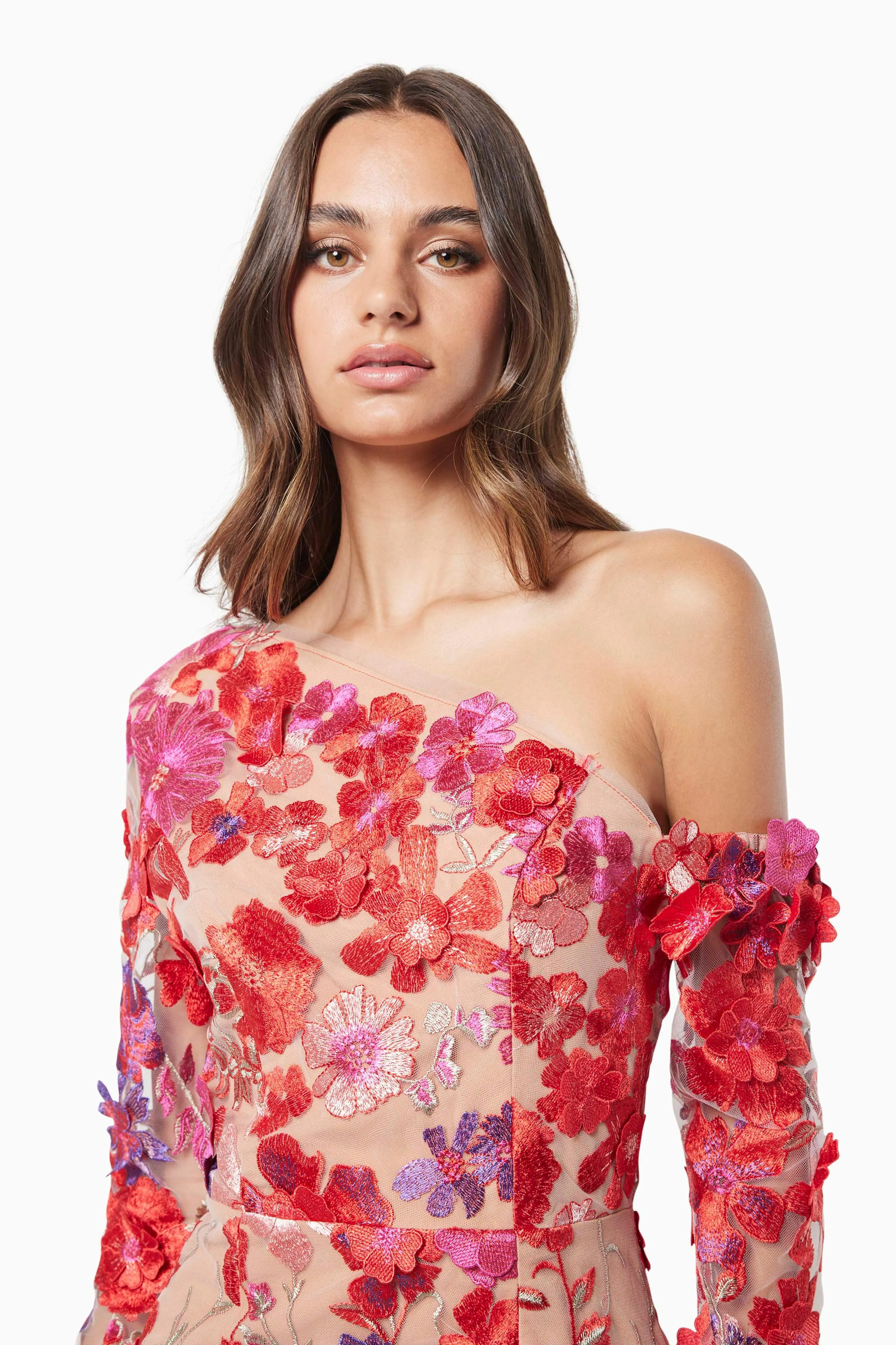Electric 3D Floral Midi Dress