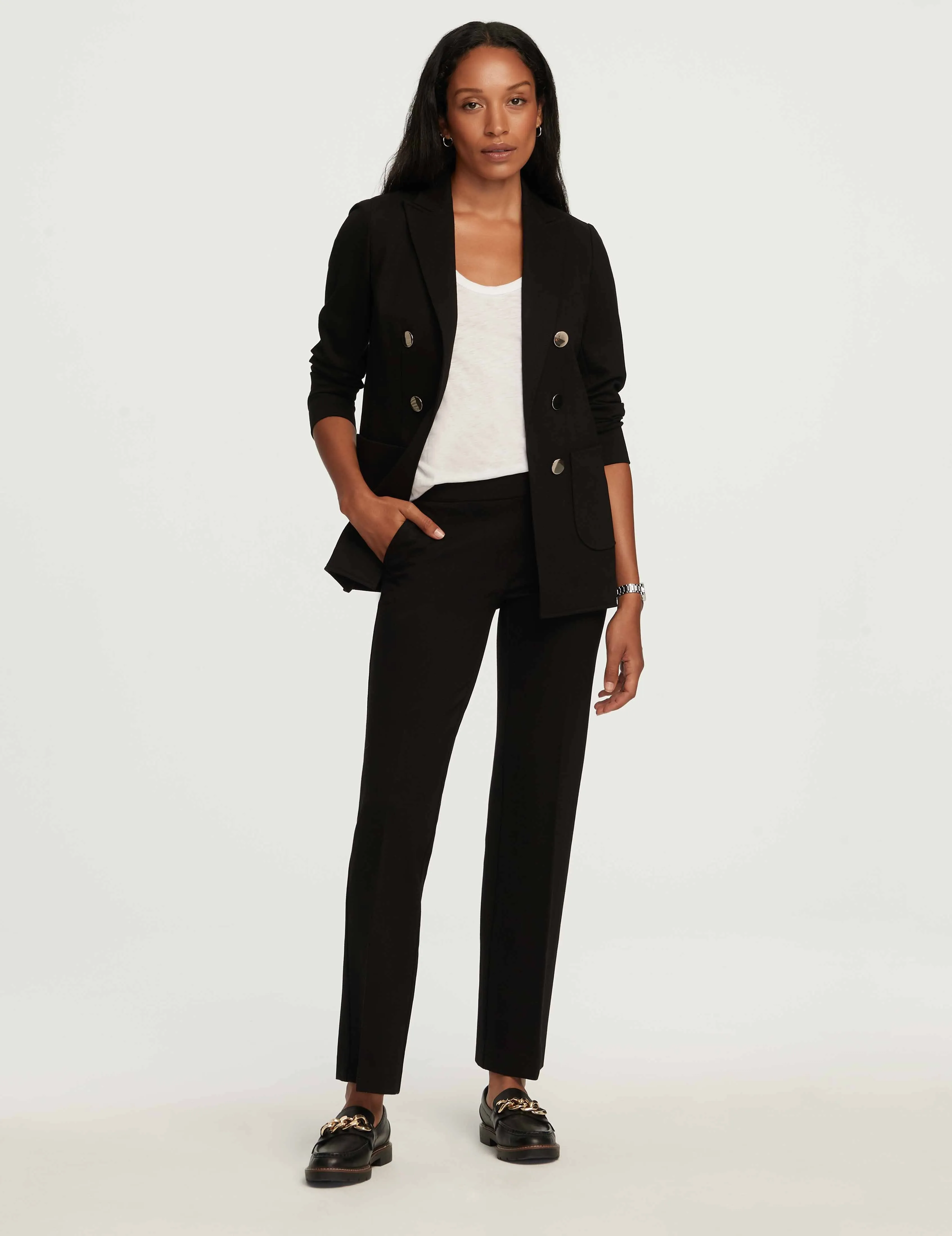 Faux Mini Double Breasted Blazer With Patch Pockets