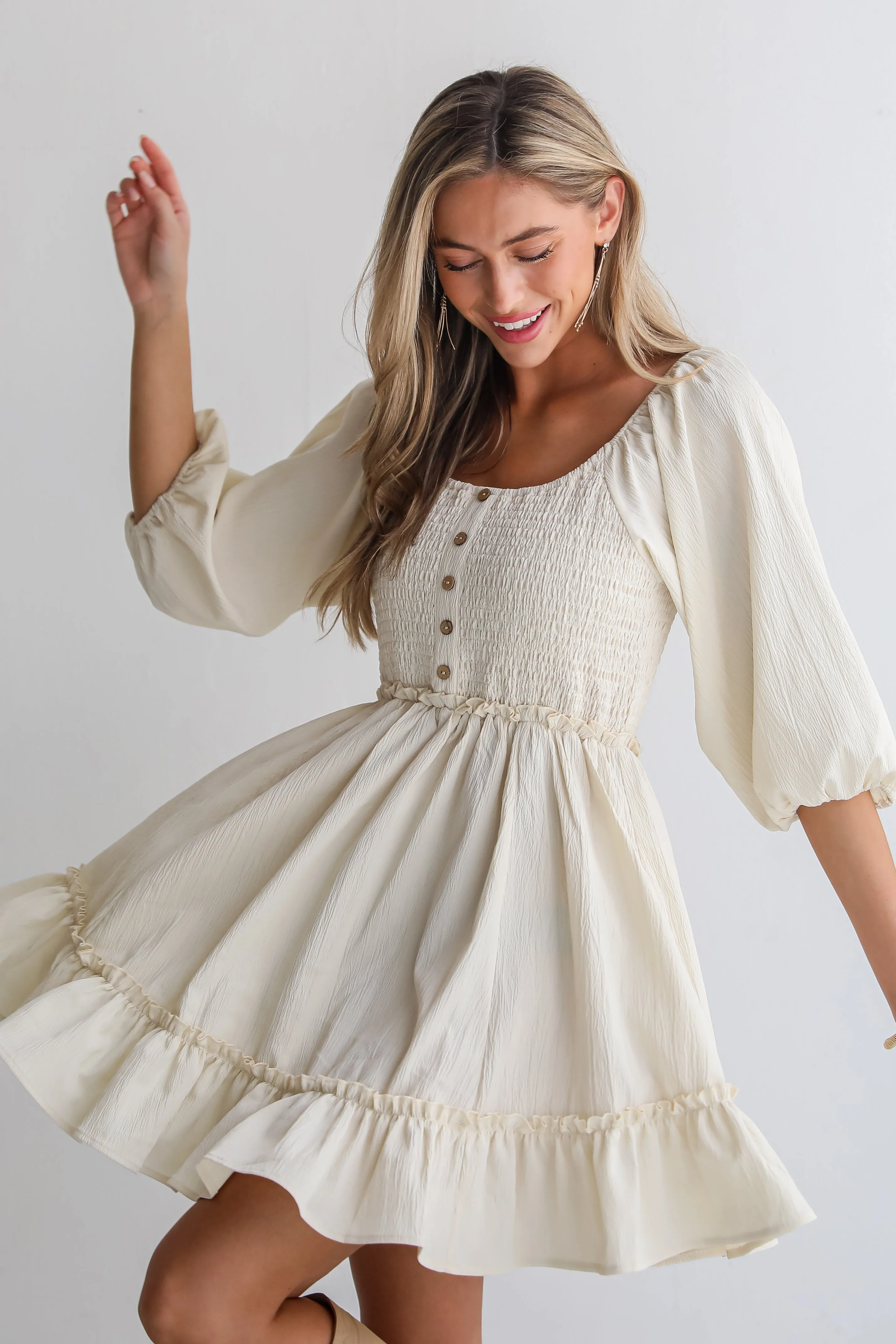 FINAL SALE - Divine Silhouette Cream Mini Dress