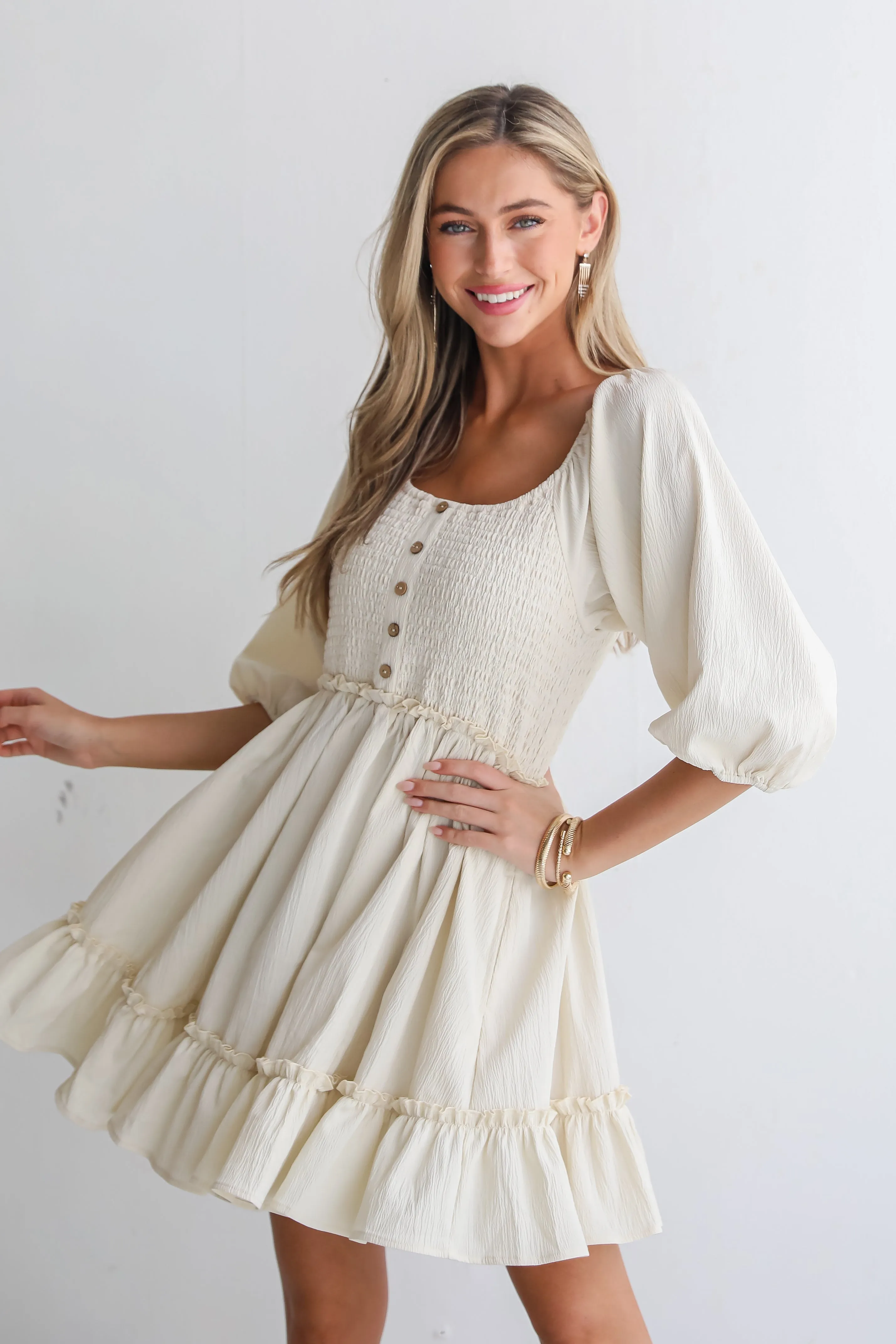 FINAL SALE - Divine Silhouette Cream Mini Dress