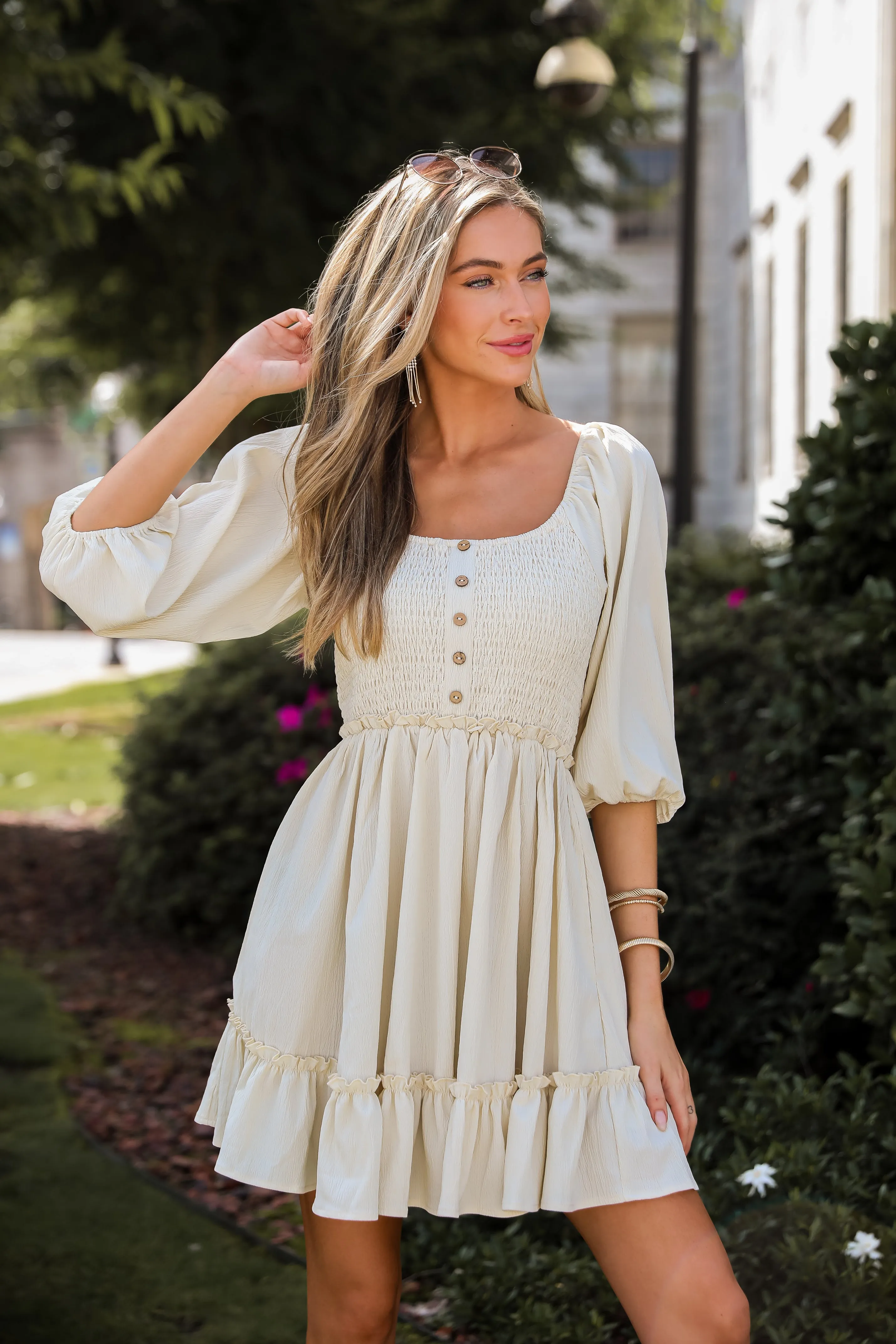 FINAL SALE - Divine Silhouette Cream Mini Dress