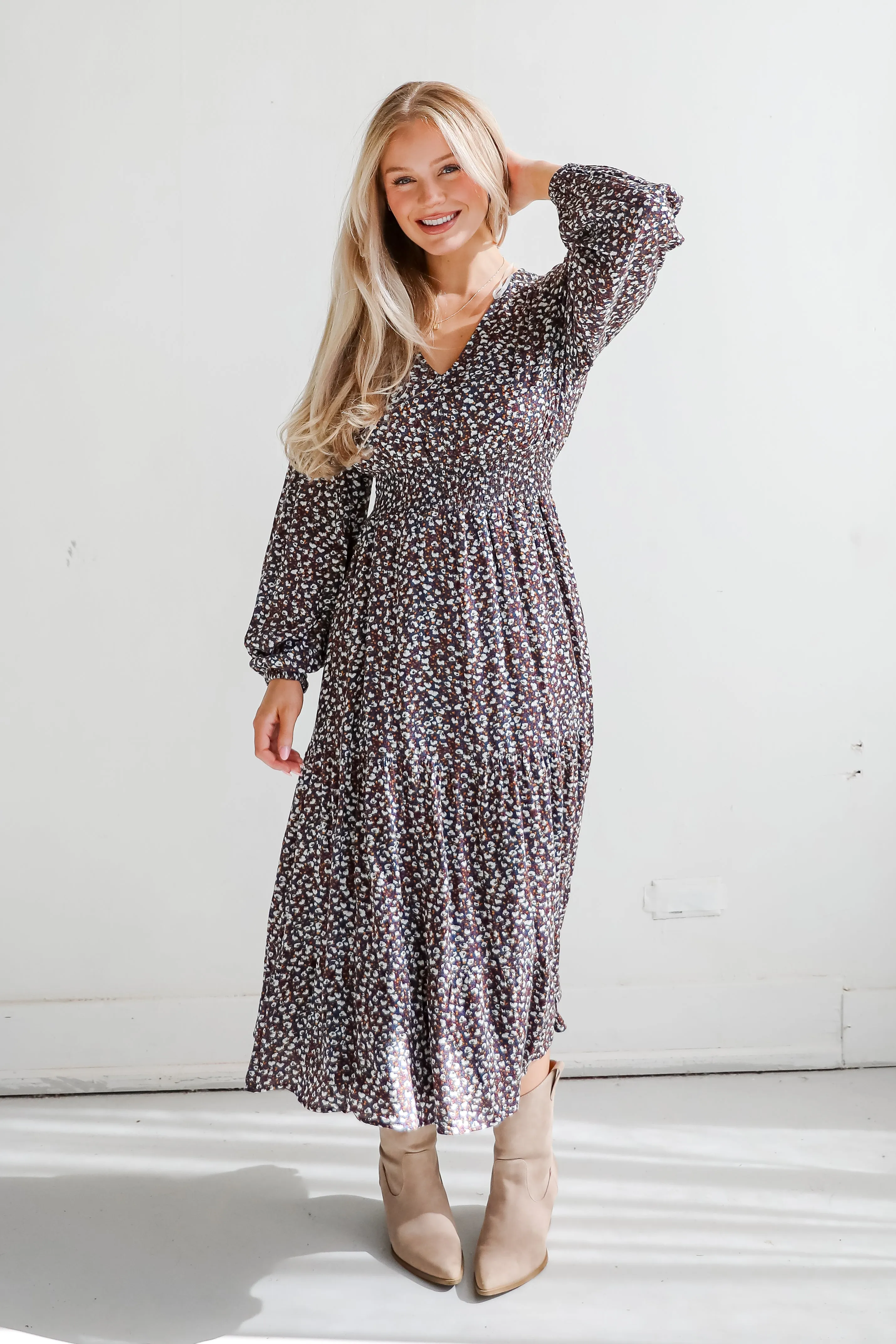 FINAL SALE - Glowing Sophistication Teal Floral Midi Dress