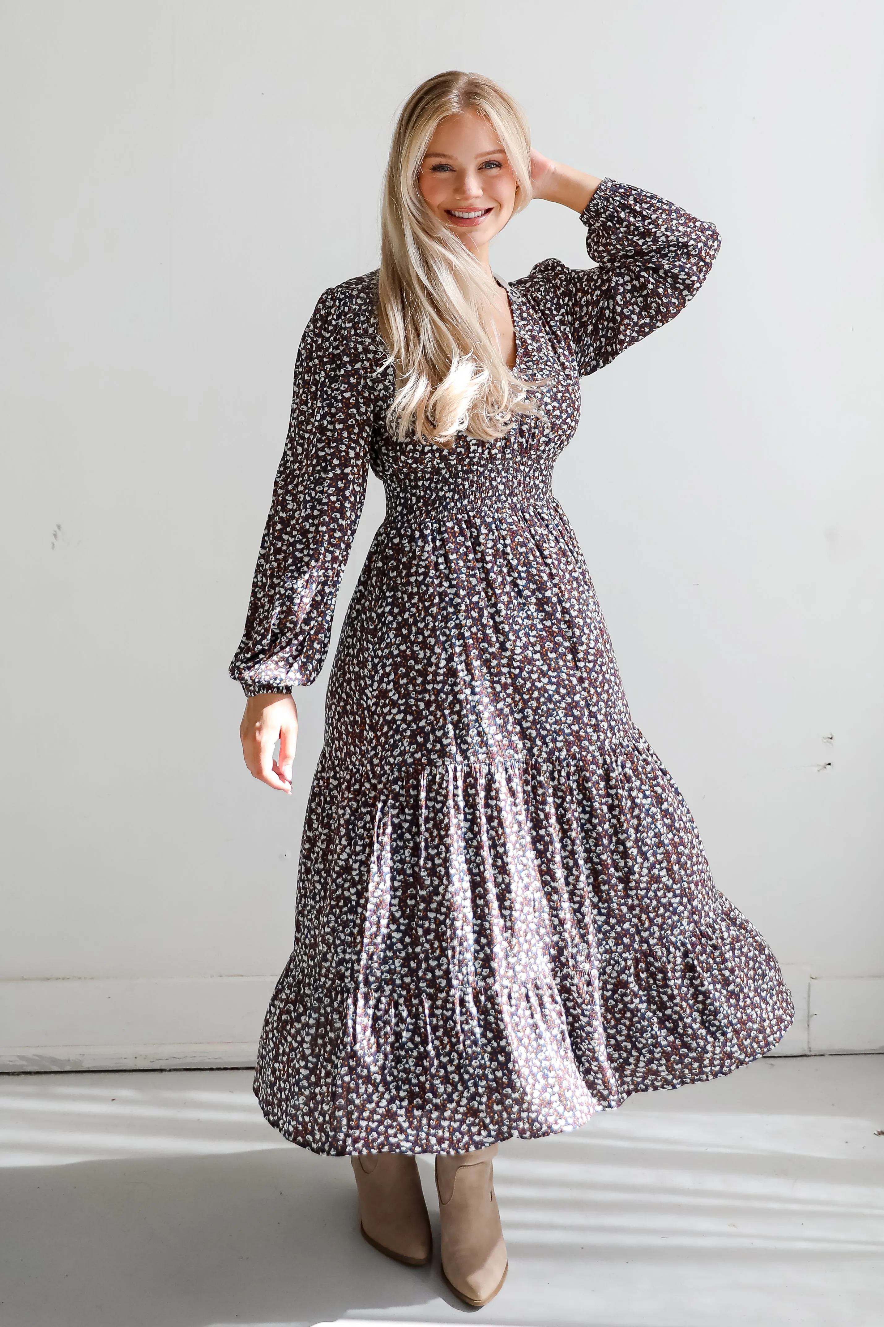 FINAL SALE - Glowing Sophistication Teal Floral Midi Dress