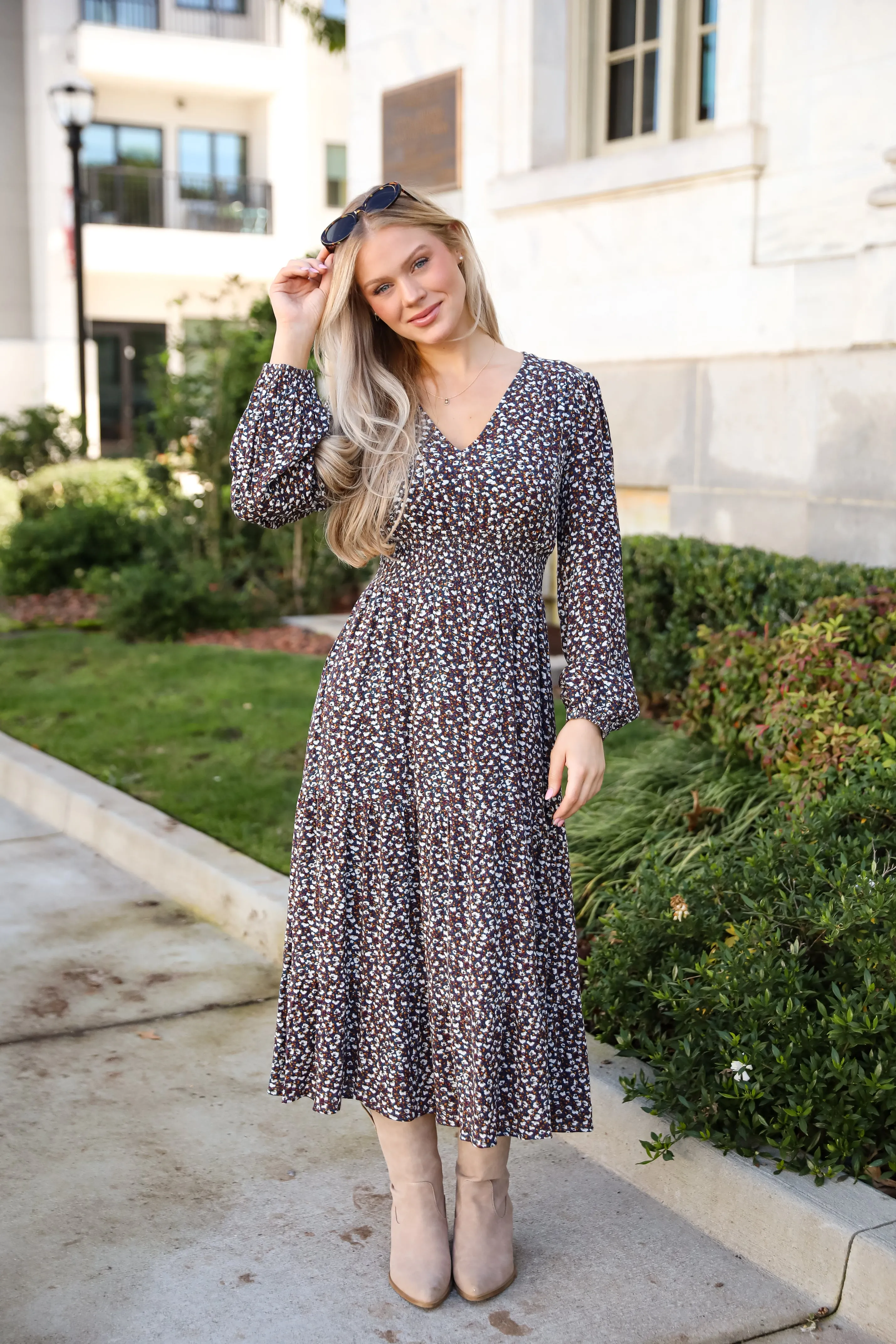 FINAL SALE - Glowing Sophistication Teal Floral Midi Dress