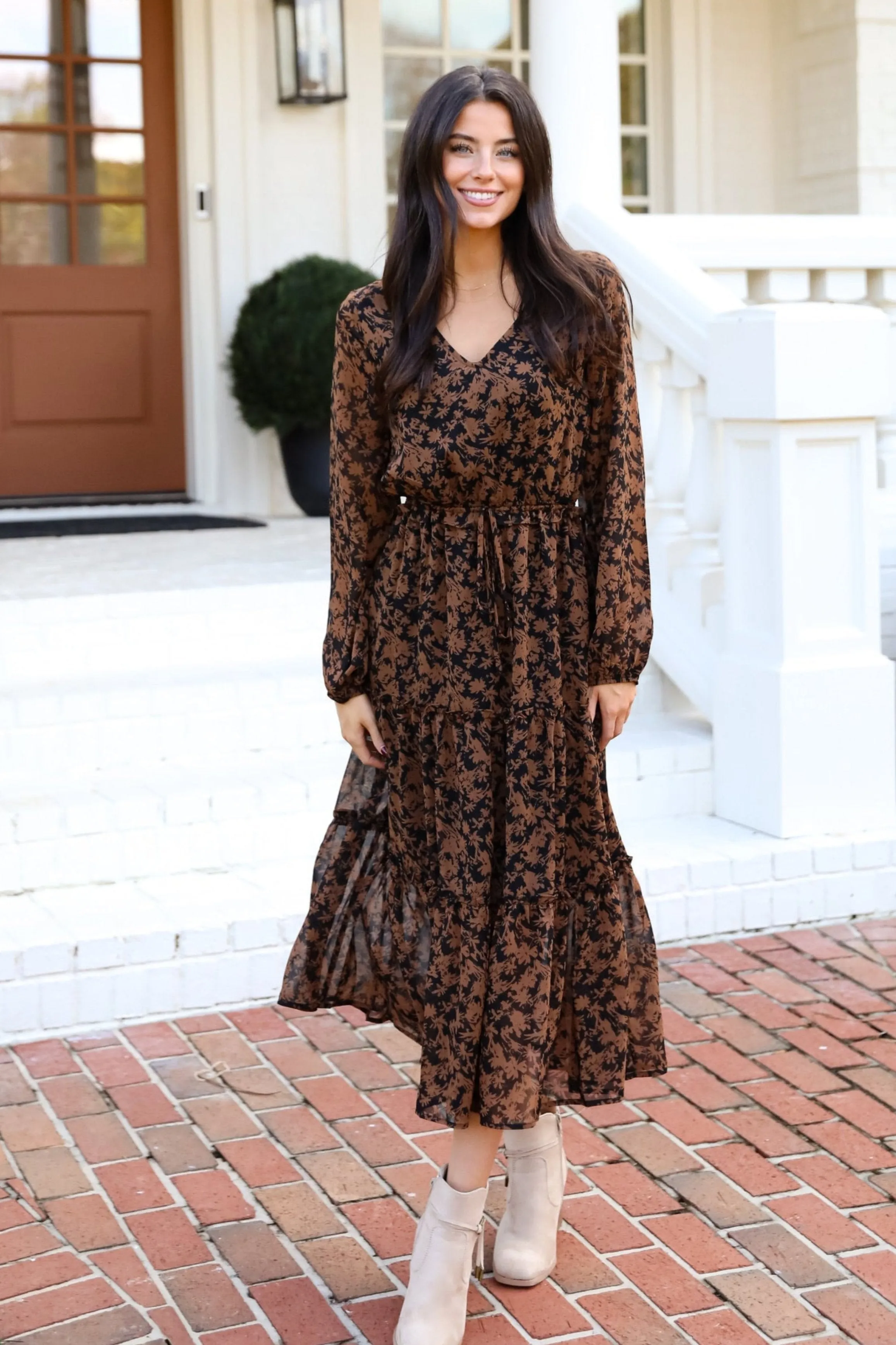 FINAL SALE - Graceful Glamour Black Floral Midi Dress