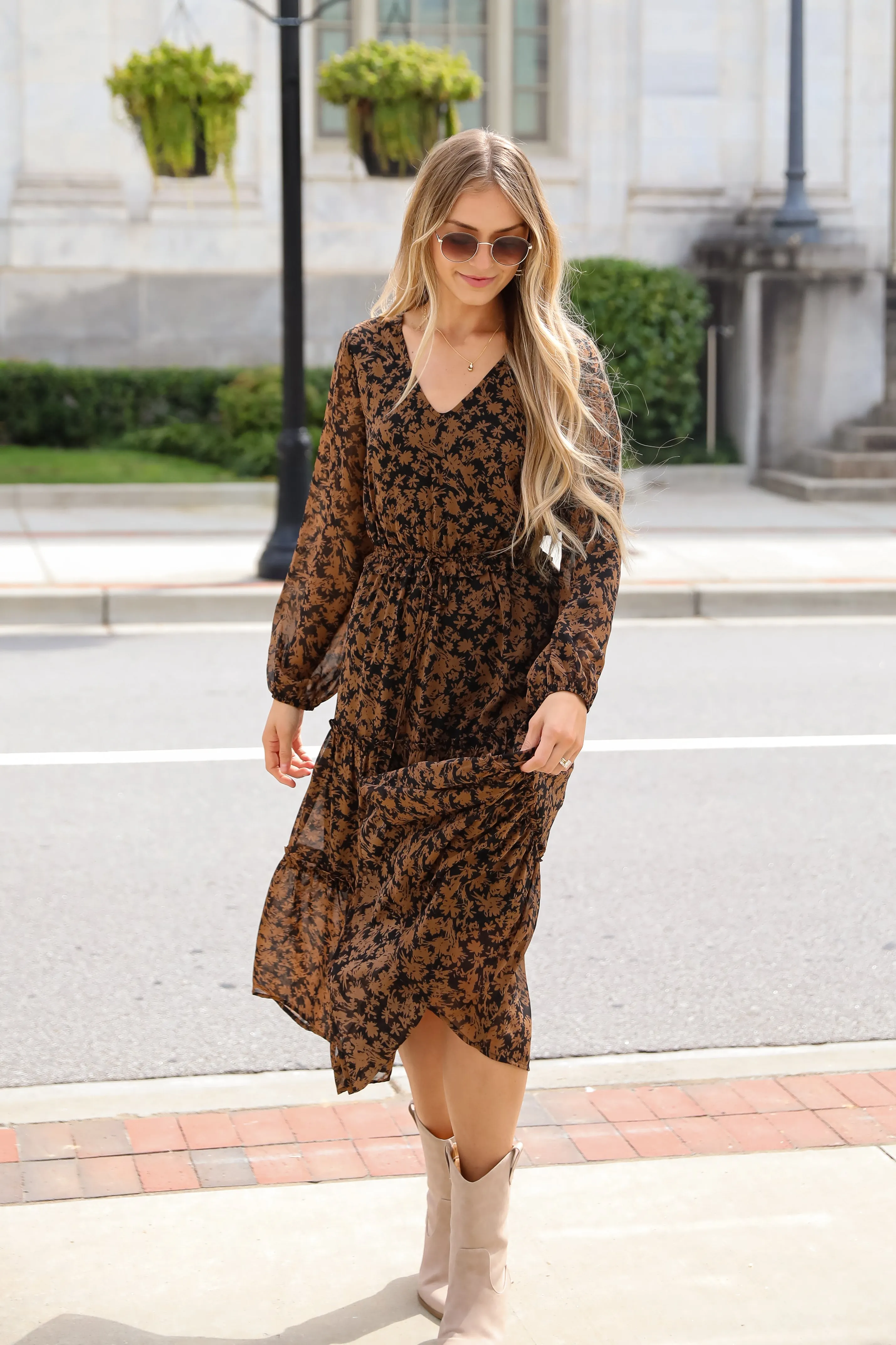 FINAL SALE - Graceful Glamour Black Floral Midi Dress
