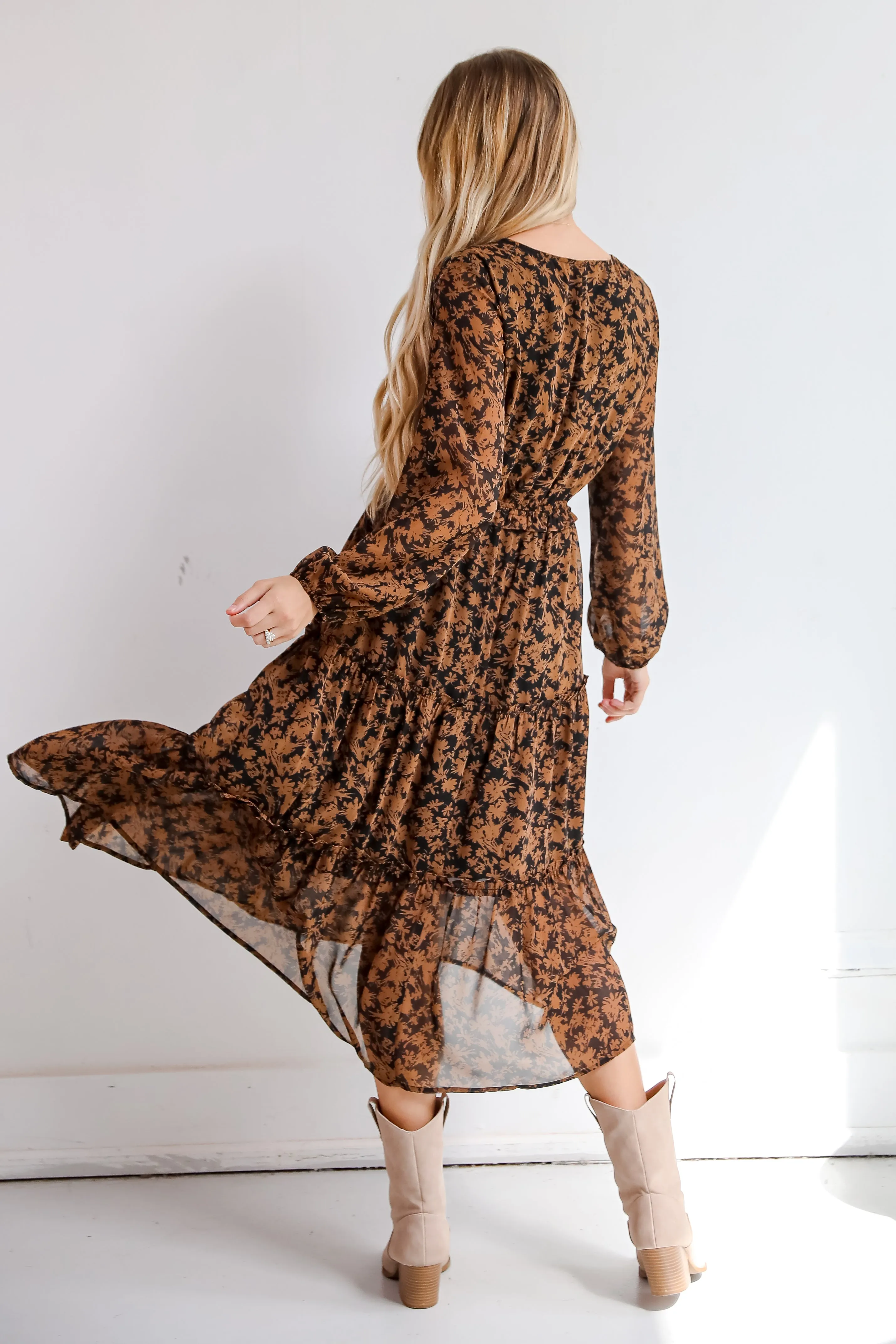 FINAL SALE - Graceful Glamour Black Floral Midi Dress