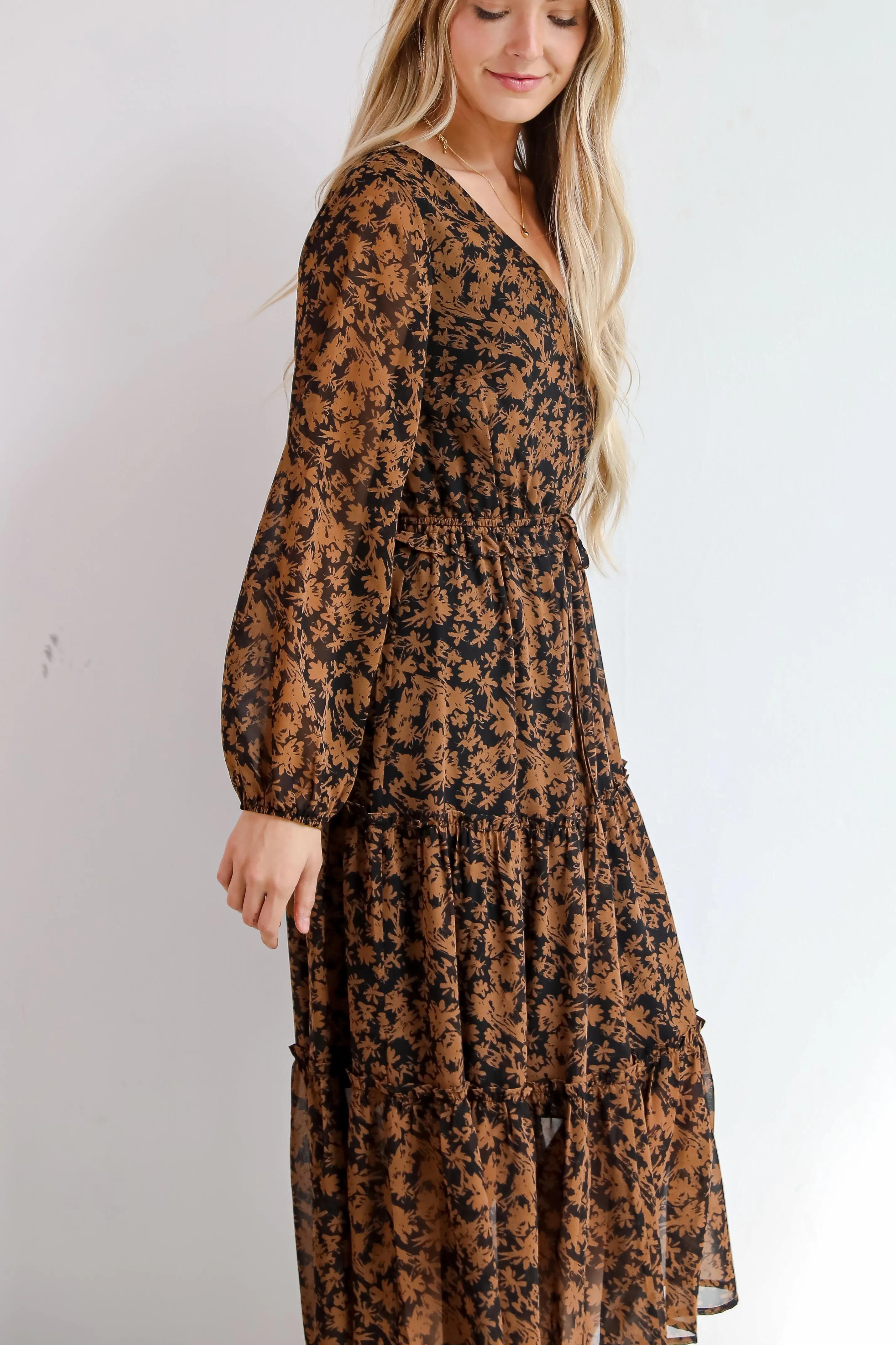 FINAL SALE - Graceful Glamour Black Floral Midi Dress