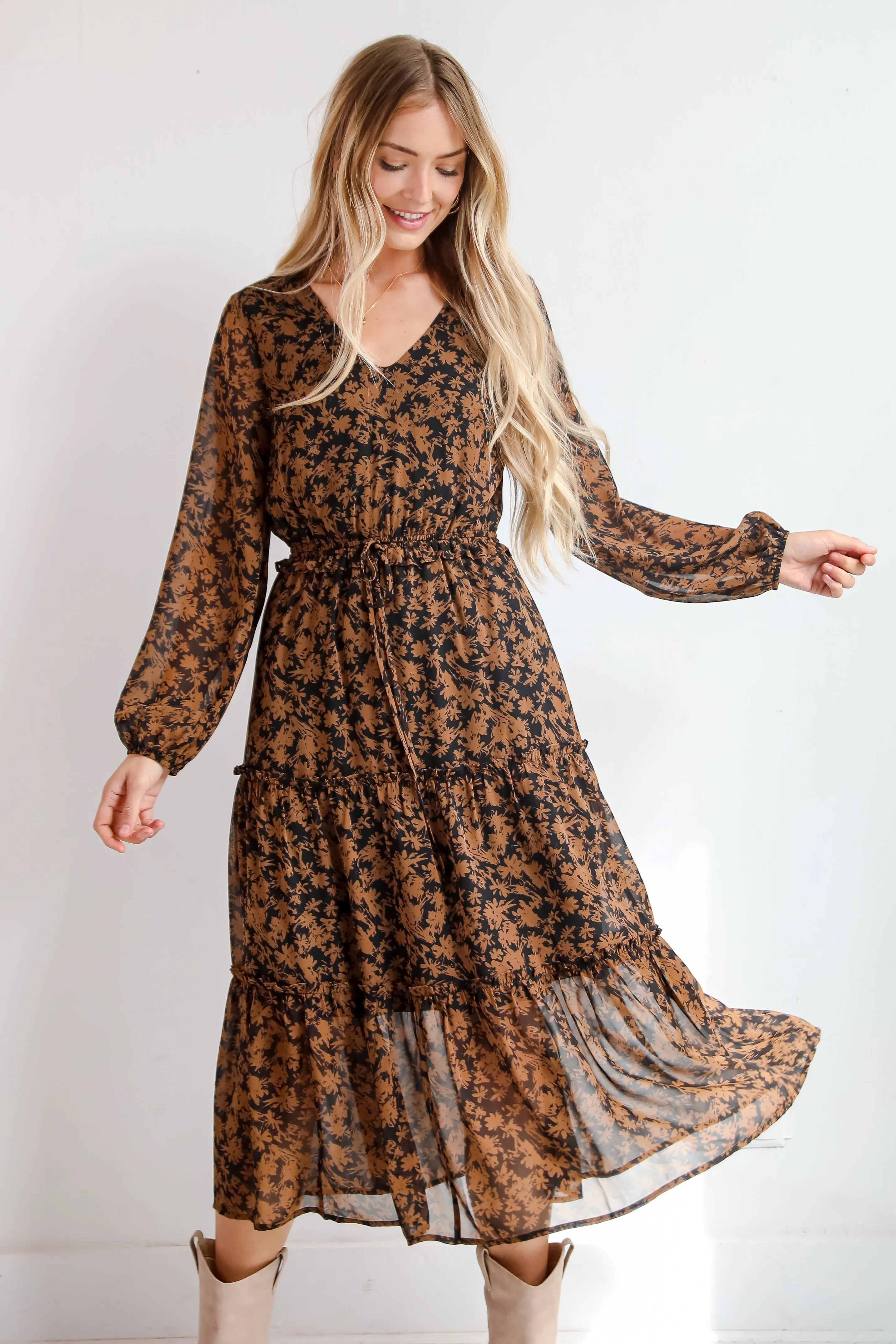 FINAL SALE - Graceful Glamour Black Floral Midi Dress