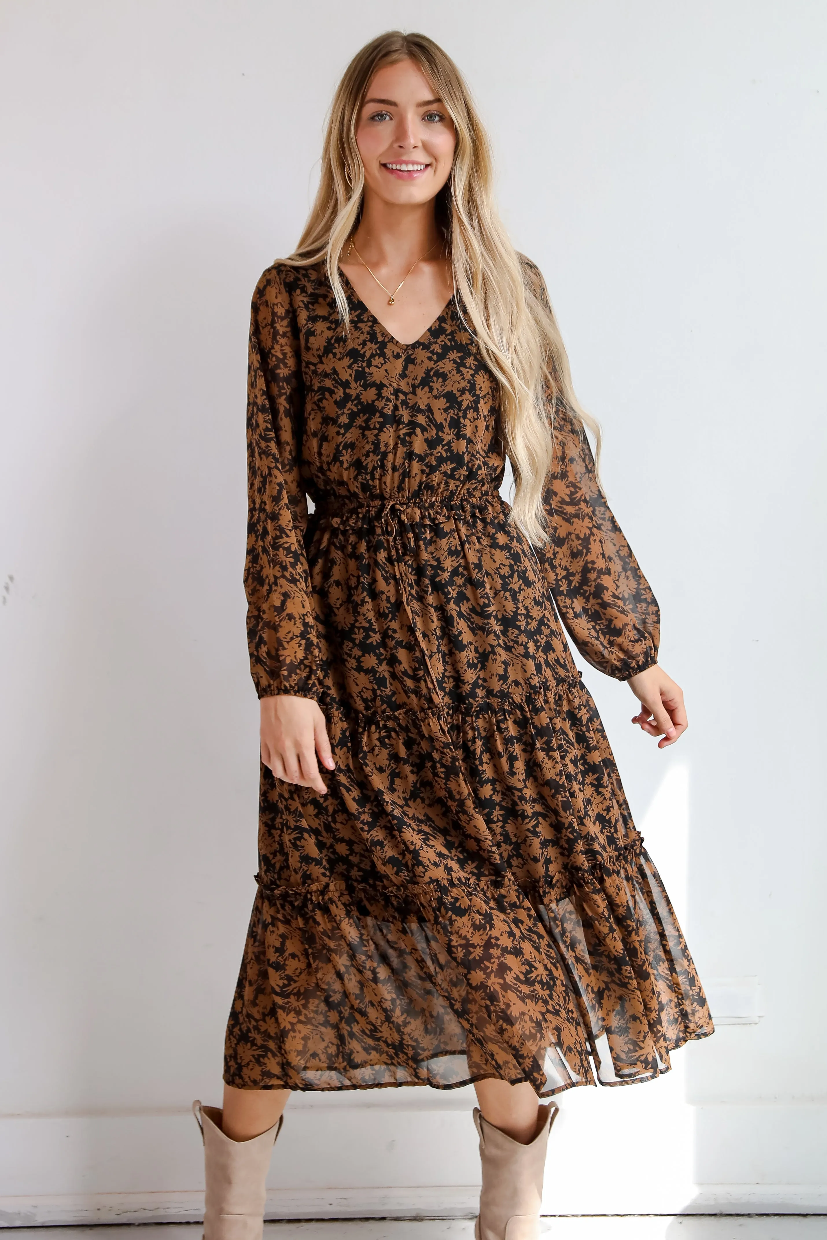 FINAL SALE - Graceful Glamour Black Floral Midi Dress