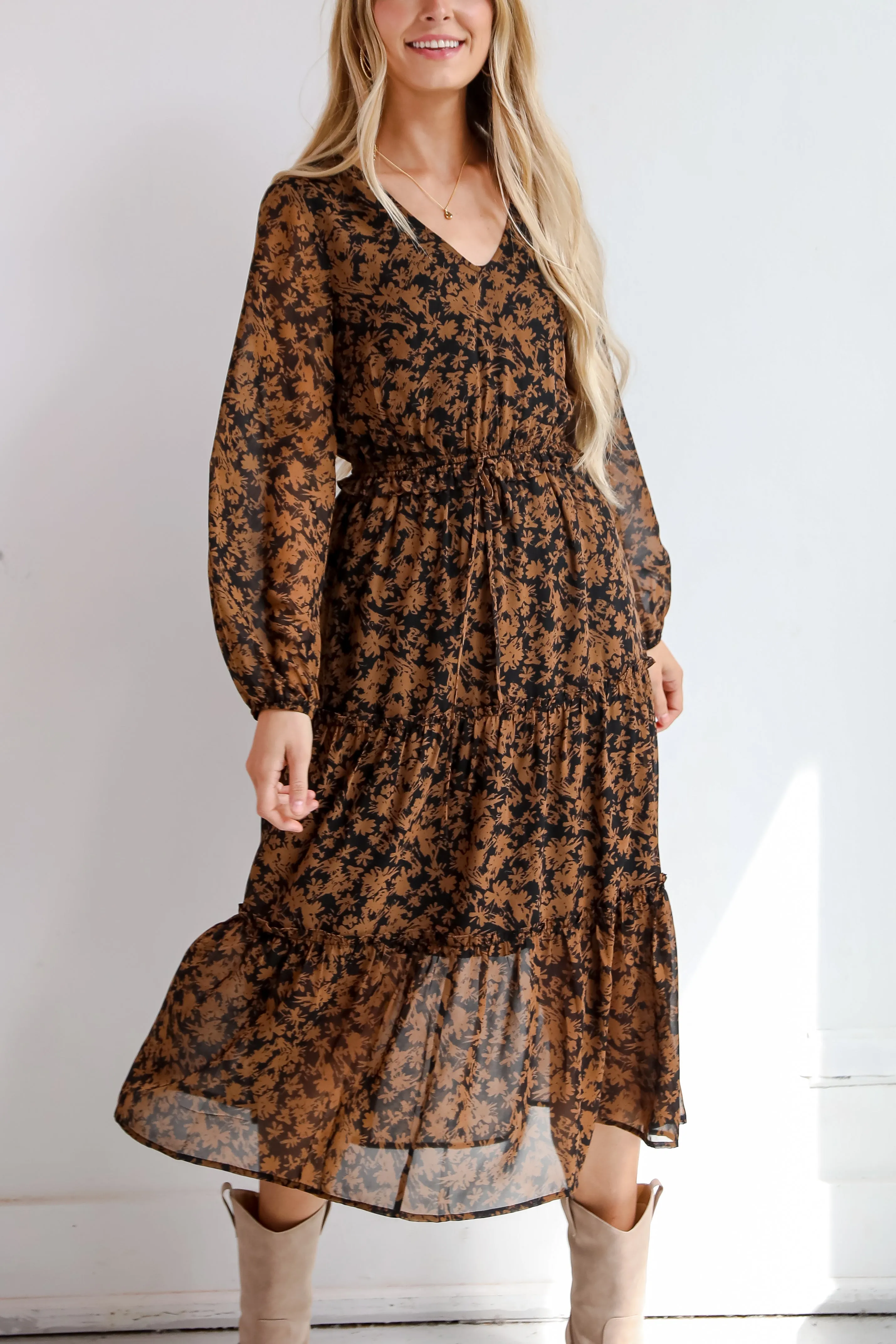 FINAL SALE - Graceful Glamour Black Floral Midi Dress