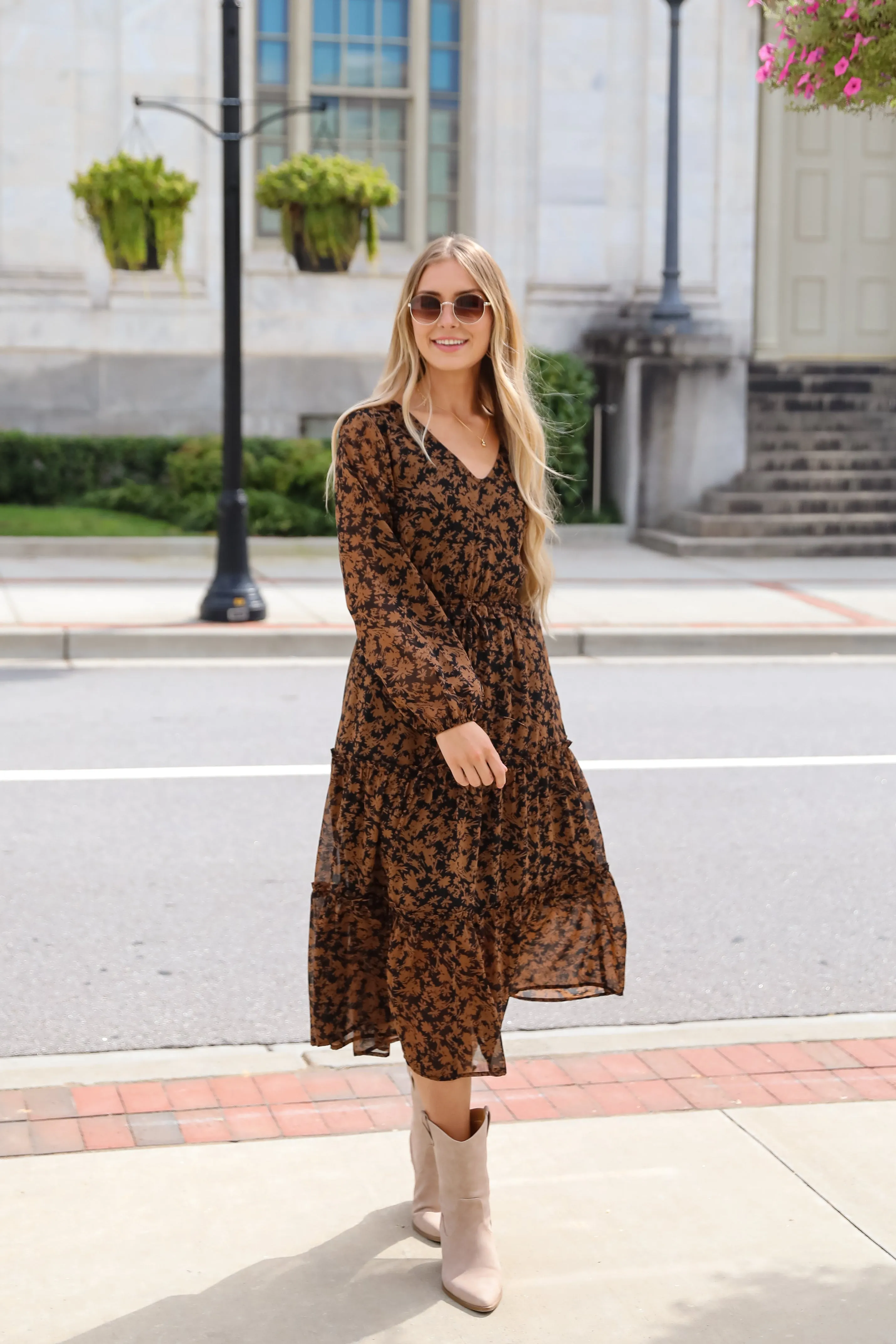 FINAL SALE - Graceful Glamour Black Floral Midi Dress