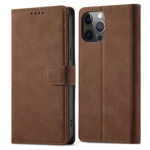For iPhone 12 Frosted Anti-theft Brush Horizontal Flip Leather Case with Holder  Card Slots