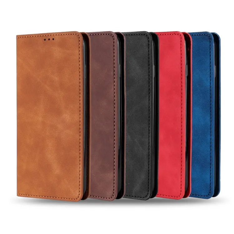 For Samaung Galaxy S22 5G Skin Feel Magnetic Horizontal Flip Leather Case with Holder  Card