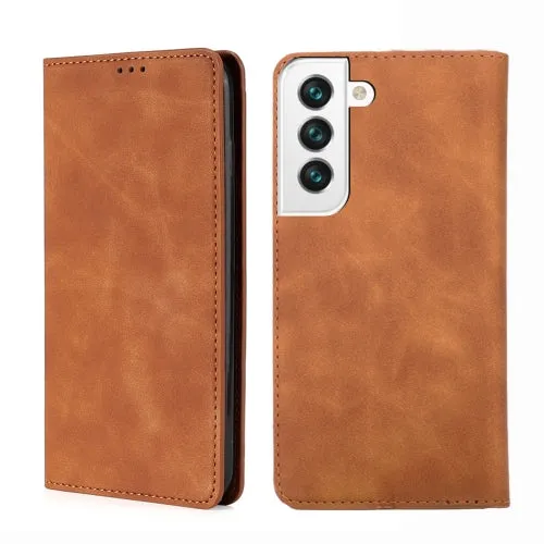 For Samaung Galaxy S22 5G Skin Feel Magnetic Horizontal Flip Leather Case with Holder  Card