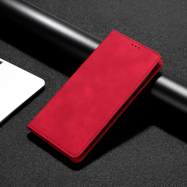 For Samaung Galaxy S22 5G Skin Feel Magnetic Horizontal Flip Leather Case with Holder  Card