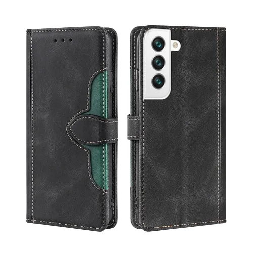 For Samaung Galaxy S22 5G Skin Feel Straw Hat Horizontal Flip Leather Case with Holder  Card