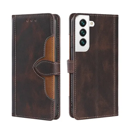 For Samaung Galaxy S22 5G Skin Feel Straw Hat Horizontal Flip Leather Case with Holder  Card