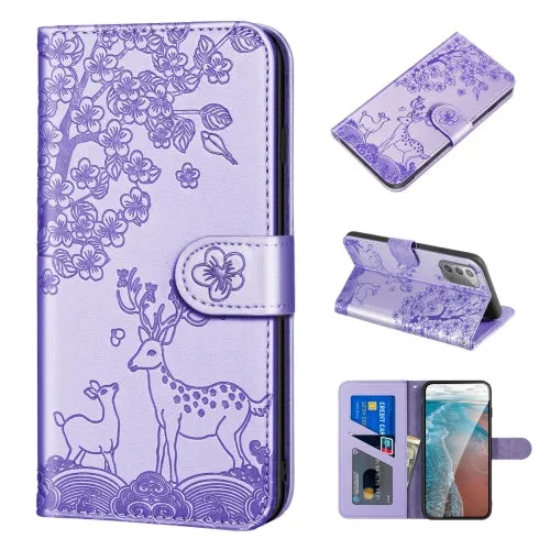 For Samsung Galaxy Note 20 Sika Deer Embossing Pattern Horizontal Flip PU Leather Case with Holder