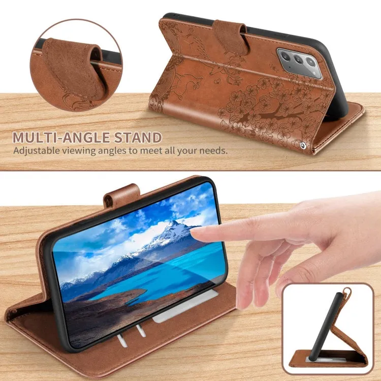 For Samsung Galaxy Note 20 Sika Deer Embossing Pattern Horizontal Flip PU Leather Case with Holder