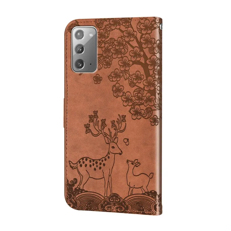 For Samsung Galaxy Note 20 Sika Deer Embossing Pattern Horizontal Flip PU Leather Case with Holder