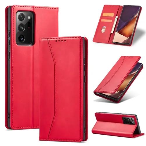 For Samsung Galaxy Note 20 Skin-feel Calfskin Texture Magnetic Dual-Fold Horizontal Flip Leather