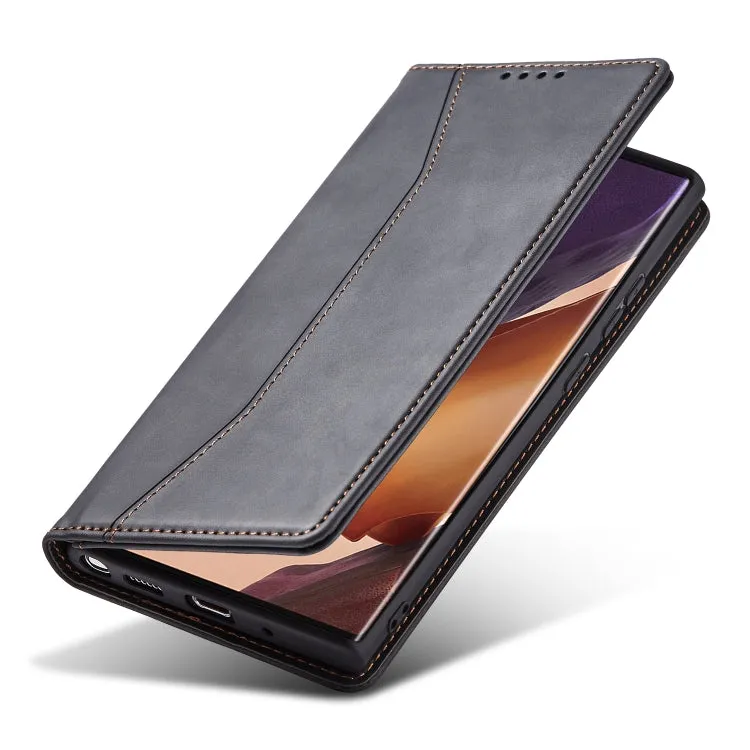 For Samsung Galaxy Note 20 Skin-feel Calfskin Texture Magnetic Dual-Fold Horizontal Flip Leather